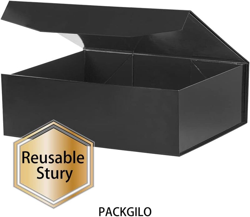 PACKGILO 1 Pcs Black Extra Large Gift Box with Lid, 16.5 x 13 x 5.3 Inches, Hard Magnetic Giant Gift Boxes for Presents Clothes Robe Wedding Dress Sweater,Reusable Foldable Bridesmaid Proposal Box - Image 5